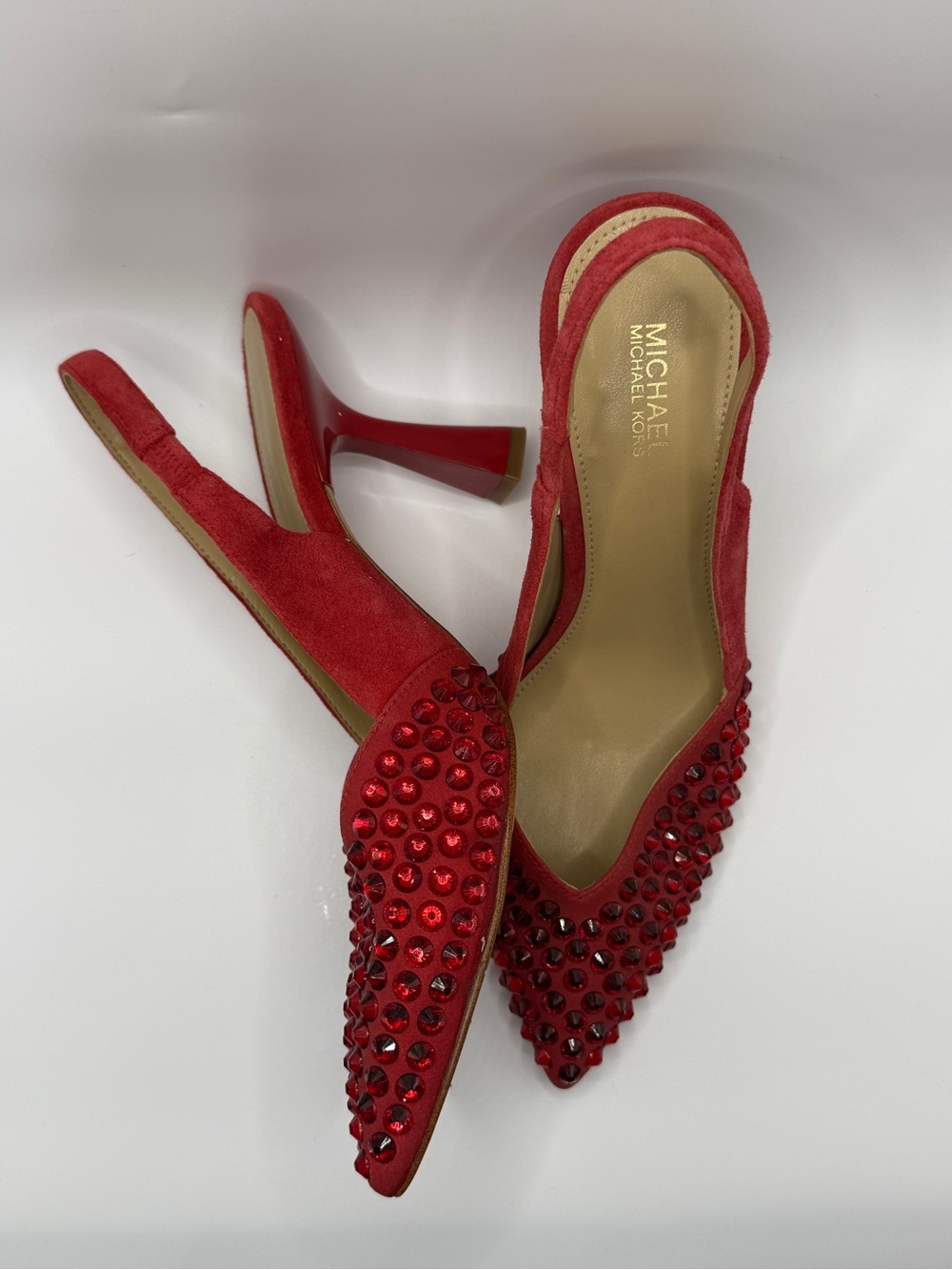MICHAEL Michael Kors Red Crystal-Embellished Slingback Pumps